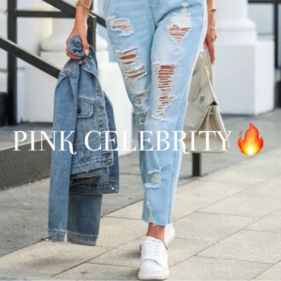 Trending Red Hot fabulous distressed denim PINK Celebrity overalls 🔥🔥🔥 - Picture 11 of 11
